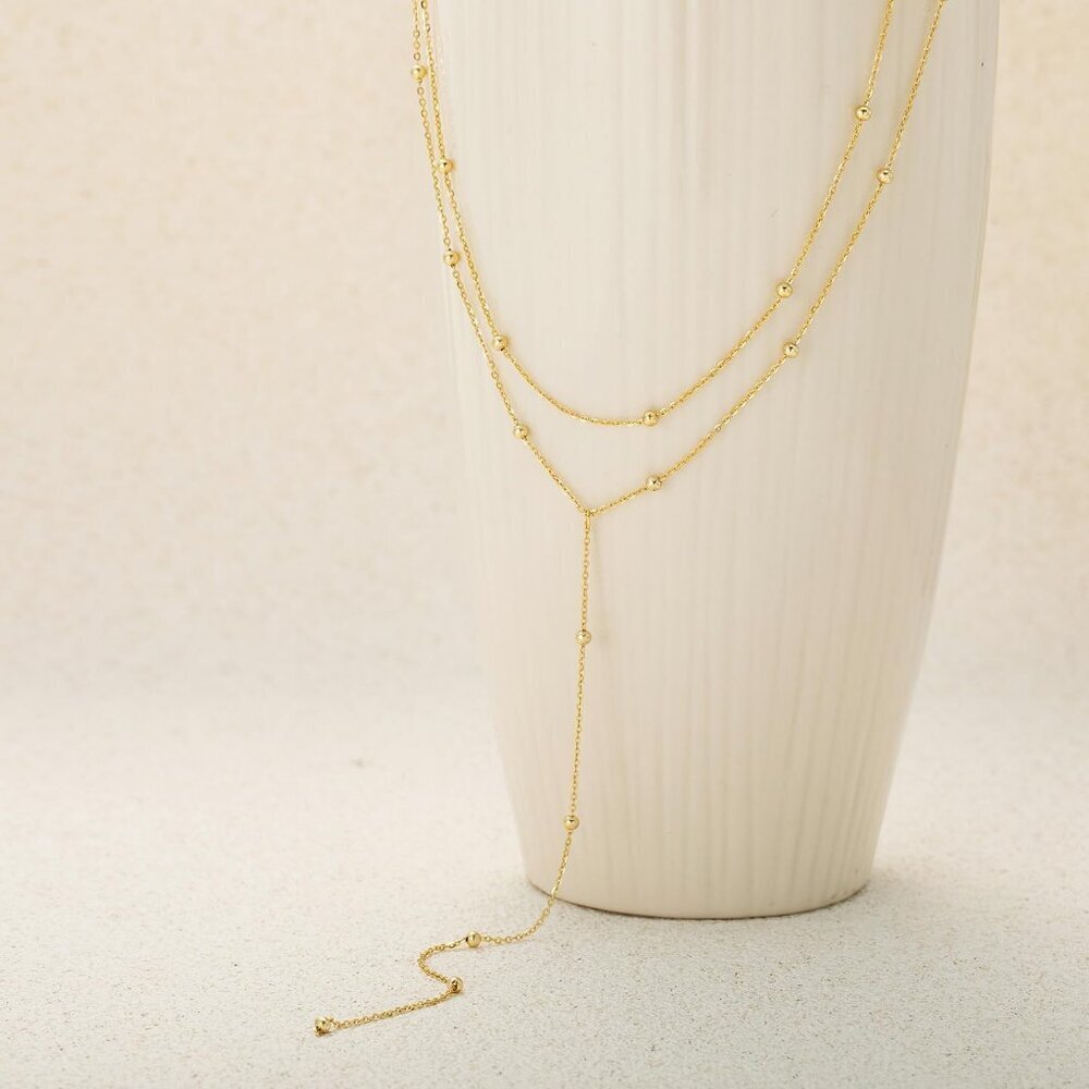 Women's Sterling Silver Y-Shaped Trendy Layered Simple Gold Necklace Jewelry - Picture 6 of 7